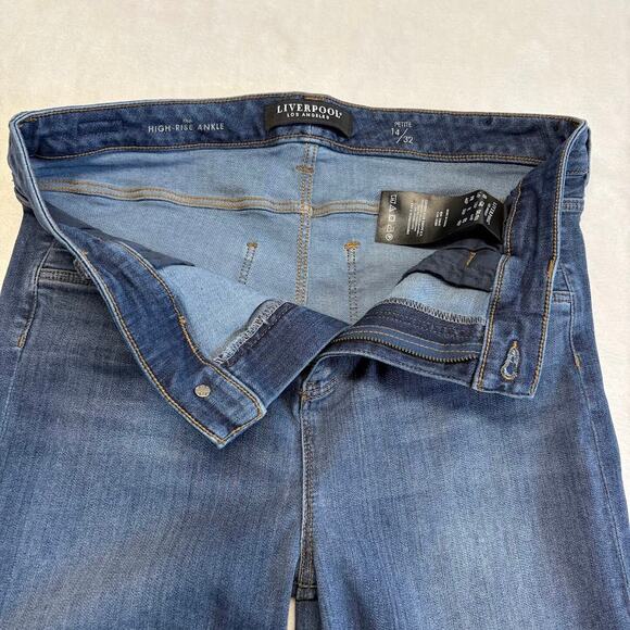Liverpool Jeans Hi-Rise Ankle Dark Wash Raw Frayed Hem Skinny Jeans Size 14P - Picture 4 of 9